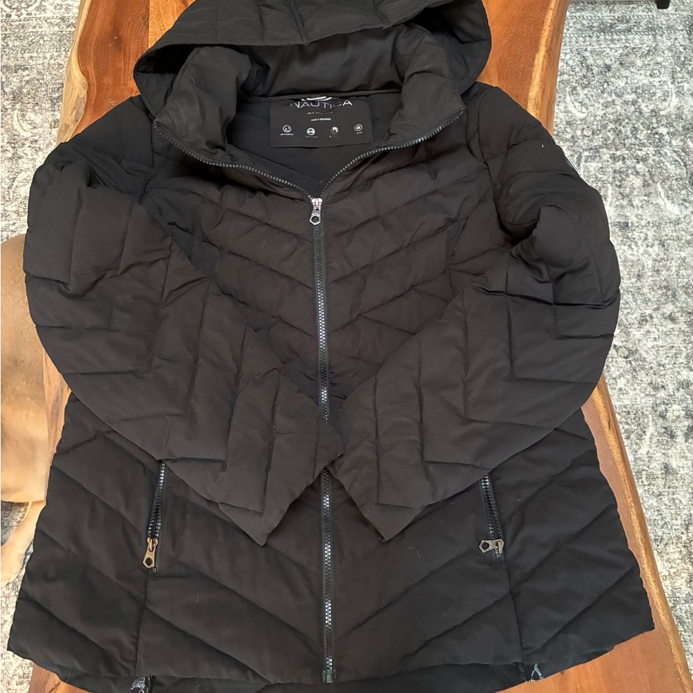 Nautica Women's Black Hooded Puffer Jacket